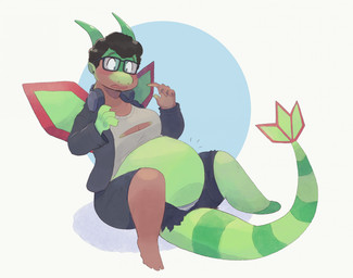 asymmetrical_transformation blush breasts clothing electronics eyewear female glasses green_body hair headphones human_to_anthro jacket looking_down open_mouth pregnant shirt short_hair simple_background solo species_transformation surprised tail topwear torn_clothing transformation dondedun nintendo pokemon flygon generation_3_pokemon human mammal pokemon_(species) 2025 digital_media_(artwork) hi_res