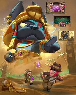 anthro electricity game_screen gesture hand_gesture lightning palm_tree plant pointing running tree unknown_artist brawl_stars supercell_(company) canid canine human mammal hi_res official_art