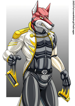 actor anthro bound bulge clothing costume encasement latex male permanent permanent_transformation solo suit transformation dayne_(power_rangers) canid canine mammal hi_res
