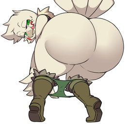 anthro beak big_butt blush blush_stickers boots butt clothed clothed_anthro clothed_female clothing clothing_around_legs eyebrows eyelashes feathers female female_anthro fingers footwear green_eyes huge_butt looking_at_viewer looking_back looking_back_at_viewer panties panties_around_legs shoes simple_background solo tail tail_feathers thick_thighs tongue tongue_out underwear underwear_around_legs white_background white_body white_feathers wide_hips pb_doodles brooke_(simplifypm) avian bird hi_res