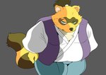 anthro belly big_belly bottomwear brown_body clothing green_eyes kemono male overweight overweight_male pants simple_background solo hysk sengoku_puzzle tokugawa_ieyasu canid canine mammal raccoon_dog tanuki 2024 hi_res