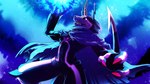 anthro black_body black_sclera blade blue_fire cape claws clothing colored_fire evil_grin fire glowing glowing_eyes glowing_lines horn male smile solo stinger tail tail_blade weapon_tail skelebunstudios bandai_namco digimon digimon_ghost_game digimon_(species) gulusgammamon 16:9 hi_res widescreen