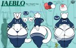 anthro big_butt biped black_eyes blue_clothing butt clothed clothing crop_top eyebrows femboy fur hair huge_butt hyper hyper_butt legwear long_tail looking_at_viewer male male_anthro overweight overweight_anthro reflective_body shirt simple_background smile solo t-pose tail text thick_thighs thigh_highs topwear white_body white_ears white_eyes white_fur white_hair white_skin wide_hips jaeblorocks jaeblo_(jaeblorocks) domestic_cat felid feline felis mammal 2025 artist_name digital_drawing_(artwork) digital_media_(artwork) english_text hi_res model_sheet shaded sketch