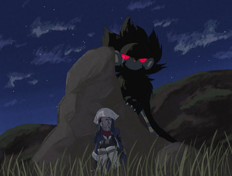 ambiguous_gender asian_clothing black_bottomwear black_clothing black_hair black_pants blood blood_on_clothes blood_on_face blue_clothing blue_eyes blue_kimono bodily_fluids bottomwear clothing commentary covering covering_mouth covering_own_mouth covering_self detailed_background duo east_asian_clothing female feral glowing glowing_eyes grass hair headscarf hiding japanese_clothing kimono leg_warmers legwear long_hair night outside pants plant red_eyes red_scarf rock scarf sitting size_difference sky sweat sweatdrop torn_bottomwear torn_clothing torn_pants white_clothing white_legwear wounded harunin_y nintendo pokemon pokemon_legends_arceus akari_(pokemon) alpha_pokemon generation_4_pokemon human luxray mammal pokemon_(species) full-length_portrait hi_res portrait