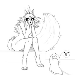 anthro ball biped bone breasts fangs female fur hair nude nude_anthro nude_female scp-1471 simple_background skull skull_head tablet tail teeth white_eyes white_face judy_anon scp_foundation scp-1471-a scp-999 canid canine canis malo mammal monster skull_dog skulldog_(species) wolf 1:1 2026 digital_drawing_(artwork) digital_media_(artwork) hi_res monochrome sketch