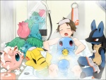 ambiguous_gender anthro bathing bathroom black_body black_fur blue_body blue_eyes blue_fur blue_skin blush eyes_closed feral fur group male plant red_eyes shell shower tail towel yellow_body yellow_fur agemono nintendo pokemon super_smash_bros. pokemon_trainer red_(pokemon) canid canine elemental_creature flora_fauna generation_1_pokemon generation_4_pokemon human ivysaur jigglypuff lucario mammal pikachu pokemon_(species) psyduck reptile rodent scalie squirtle waddling_head