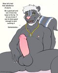 5_fingers anthro balls beard bedroom_eyes big_penis black_body black_fur blue_body blue_fur claws dirty_talk erection facial_hair finger_claws fingers fluffy fluffy_tail front_view fur genitals hair humanoid_genitalia humanoid_penis jewelry looking_at_viewer male narrowed_eyes necklace necklace_only nipples nude open_mouth open_smile orange_eyes pendant penis pink_nipples pink_nose pink_penis seductive simple_background sitting smile solo spread_legs spreading striped_body striped_fur stripes tail talking_to_viewer text tilde_after_text vein veiny_penis white_background white_beard white_body white_facial_hair white_fur white_hair yellow_eyes dabelette azure_(bluedude) mammal mephitid skunk 2024 english_text hi_res signature