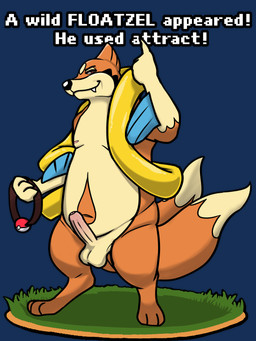 2_tails anthro arm_fin ball_gag balls barely_visible_glans black_nose cute_fangs dipstick_tail erection fangs fin foreskin gag genitals glans gloves_(marking) holding_object humanoid_genitalia humanoid_penis male male_anthro markings multi_tail nude one_fang partially_retracted_foreskin penis solo standing tail tail_markings teeth text dungeonhound nintendo pokemon floatzel generation_4_pokemon mammal mustelid pokemon_(species) 3:4 absurd_res alpha_channel english_text hi_res