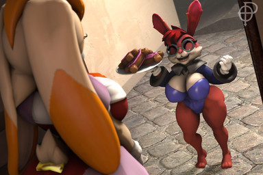 3_toes 5_fingers anthro big_breasts big_ears blue_clothing blue_leotard breasts clothing cookie curvy_figure detailed_background doorway dress duo eyelashes eyes_closed eyewear feet female fingers floppy_ears fluffy fluffy_tail food fur glasses gloves hair handwear huge_breasts huge_hips huge_thighs leotard long_ears multicolored_body multicolored_fur open_mouth open_smile orange_hair red_body red_fur round_glasses short_hair short_stack short_tail smile tail tan_body tan_fur teeth thick_thighs toes two_tone_body two_tone_fur voluptuous voluptuous_anthro voluptuous_female white_body white_clothing white_fur white_gloves white_handwear wide_hipped_anthro wide_hipped_female wide_hips ordinary_pictures kabalmystic_(modeler) hi-rez_studios paladins_(game) sega sonic_the_hedgehog_(series) moji_(paladins) vanilla_the_rabbit lagomorph leipori leporid mammal rabbit 2025 3d_(artwork) crossover digital_media_(artwork) hi_res source_filmmaker_(artwork) watermark