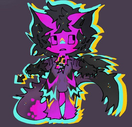 ambiguous_gender anthro arrow_sign black_body black_fur chibi claws fur grey_background grey_body grey_fur looking_aside looking_away multicolored_body multicolored_fur pink_body pink_fur purple_body purple_fur simple_background solo square_eyes striped_body striped_fur stripes hzkoroce39 kaiju_paradise avian bird cobra corvid corvus_(genus) covrus_(kaiju_paradise) crow digital_creature gootraxian hybrid oscine passerine reptile scalie snake digital_drawing_(artwork) digital_media_(artwork)
