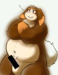 anthro belly brown_body brown_fur censor_bar erection fur genitals ineffective_censorship kemono male navel overweight overweight_anthro overweight_male penis simple_background solo armadirou canid canine canis domestic_dog mammal 2019 censored hi_res