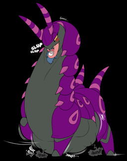 antennae_(anatomy) belly big_belly black_body black_clothing black_eyes black_shirt black_topwear blue_hair blush calling_for_help clothing digestion digestion_noises extreme_size_difference female female_pred female_prey feral feral_pred hair hat headgear headwear human_prey in_mouth larger_feral larger_pred long_hair long_neck markings muffled muffled_screaming multicolored_body multiple_prey onomatopoeia open_mouth oral_vore pink_markings pink_scarf purple_body quadruped rumbling_stomach scarf screaming shirt size_difference sleeveless_shirt smaller_female smaller_human smile sound_effects struggling struggling_prey text tongue topwear unwilling_prey vore white_clothing white_hat white_headwear yellow_sclera pakaproductions sentinelwinder nintendo pokemon dawn_(pokemon) pandora_(pakaproductions) arthropod generation_5_pokemon human mammal pokemon_(species) scolipede digital_media_(artwork) hi_res