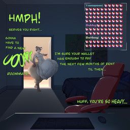 anthro belly chat digestion digestion_noises livestream male solo stream_chat text vore bubblebnnuy canid canine canis domestic_dog felid feline husky leopard mammal nordic_sled_dog pantherine spitz 1:1 comic english_text hi_res