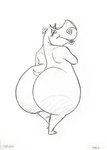 anthro big_butt bottom_heavy bubble_butt butt eyebrows eyelashes female huge_butt looking_at_viewer looking_back open_mouth raised_eyebrow smile solo thick_thighs wide_hips kathy_zielinski_(artist) dreamworks madagascar_(series) gloria_(madagascar) common_hippopotamus hippopotamid mammal monochrome sketch