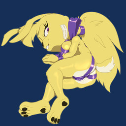 anthro bdsm big_breasts big_butt bondage bound breasts butt camel_toe feet female gesture gift_wrapped hair long_hair paws pose ribbon_bondage ribbons soles solo suggestive suggestive_gesture suggestive_look claydust epic_games jazz_jackrabbit_(series) lori_jackrabbit hare lagomorph leporid mammal 2024 absurd_res alpha_channel hi_res pinup
