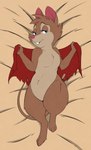 2022 absurd_res anthro blue_eyes breasts brown_body brown_fur buckteeth cape clothing denzeltip don_bluth female fur hi_res lying mammal mouse mrs._brisby murid murine nude on_back rodent simple_background solo teeth the_secret_of_nimh wood_mouse