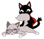 bite blush duo eyewear female feral fucked_silly glasses male simple_background tail tail_bite tail_fetish tail_in_mouth tail_play unknown_artist the_gamercat gamercat_(character) pixel_(the_gamercat) domestic_cat felid feline felis mammal 2016