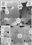 anthro breasts canid canine collar comic corablue english_text eyewear forced forced_transformation gender_transformation genitals glasses hi_res human human_on_anthro interspecies male mammal monochrome mtf_transformation penis_shrinking profanity pussy speech_bubble text transformation