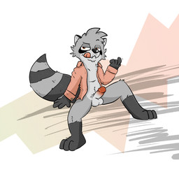 balls clothed clothing erection fluffy fluffy_tail fur genitals grey_body grey_fur male narrowed_eyes naughty_face nude open_clothing open_shirt open_topwear orange_eyes partially_clothed penis shirt simple_background sitting smile smiley_face smiling_at_viewer solo spread_legs spreading tail tongue tongue_out topwear conditional_dnp tinnier mammal procyonid raccoon 1:1 hi_res