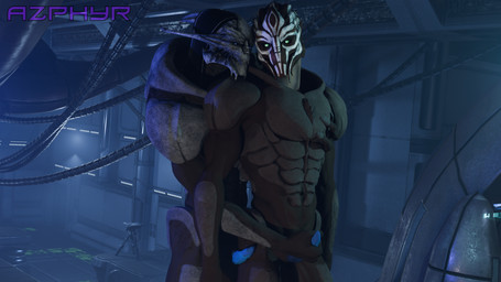 bodypaint caressing duo erection face_paint genitals hand_on_chest handjob hug inside male male/male muscular muscular_male mutual_masturbation not_furry nude penile penis sex azphyr bioware electronic_arts mass_effect nihlus_kryik saren_arterius alien humanoid turian 16:9 3d_(artwork) digital_media_(artwork) hi_res widescreen