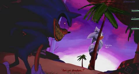 anthro biped black_clothing black_legwear black_nose black_stockings blood blue_body blue_fur bodily_fluids butt checkered checkered_floor clothing curvy_figure duo femboy fur grass headgear hiding hourglass_figure imminent_rape imminent_sex legwear male male/male palm_tree plant purple_background question_mark ready_or_not_here_i_come simple_background stockings tan_body tan_skin text tree white_body white_fur starstar000 creepypasta outcome_memories sega sonic.exe_(creepypasta) sonic_the_hedgehog_(series) 2011_x silver_the_hedgehog eulipotyphlan hedgehog mammal 2026 absurd_res digital_drawing_(artwork) digital_media_(artwork) guide_lines hi_res