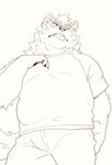 anthro belly bottomwear clothing eyebrows male shirt shorts slightly_chubby solo t-shirt thick_eyebrows tongue tongue_out topwear heylaw21 lifewonders live_a_hero mokdai canid canine canis domestic_dog mammal hi_res sketch