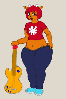 anthro belly biped black_eyes black_nose bottomwear breasts clothed clothing crop_top electric_guitar eyelashes female footwear front_view guitar hair horn lips lipstick looking_at_viewer makeup midriff musical_instrument navel pants plucked_string_instrument red_hair shirt shoes simple_background slightly_chubby slightly_chubby_female smile solo standing string_instrument thick_thighs topwear wide_hips m115 parappa_the_rapper sony_corporation sony_interactive_entertainment um_jammer_lammy lammy_lamb bovid caprine mammal sheep 2019 digital_media_(artwork) hi_res