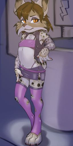 5_fingers adolescent against_surface amber_eyes anthro armwear belly biped bottomwear bra brown_hair choker claws clothed clothed_anthro clothed_female clothing ear_tuft eyelashes female female_anthro finger_claws fingerpads fingers fishnet_armwear fishnet_clothing flat_chested fur hair hand_on_leg hand_on_own_leg jewelry legwear looking_at_viewer makeup markings midriff miniskirt mouth_closed navel necklace nipple_outline pawpads paws short_tail skirt solo spots spotted_body spotted_fur spotted_markings standing stirrup_legwear stirrup_stockings stockings tail text toe_claws topwear torn_clothing torn_legwear torn_stockings tuft underwear vest young young_anthro young_female sukk-madikk felid feline lynx mammal artist_name colored digital_media_(artwork) full-length_portrait hi_res portrait shaded