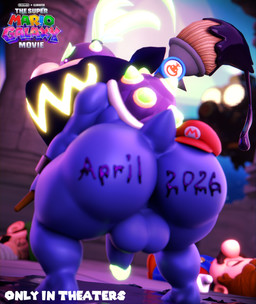 anthro butt clothing genitals glowing glowing_genitalia glowing_penis graffiti group hat headgear headwear logo male mask movie_reference paint_on_butt penis purple_body purple_skin text trio young doommusk illumination_entertainment mario_bros nintendo the_super_mario_galaxy_movie bowser_jr. luigi mario wonder_bowser_jr. dragon_koopa koopa scalie 3d_(artwork) absurd_res blender_(artwork) digital_media_(artwork) english_text hi_res brother_(lore) brothers_(lore) sibling_(lore) twins_(lore)