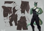 anthro bebebebebe biped bodily_fluids bulge clothed clothing colored erection erection_under_clothing excid_(bebebebebe) genital_fluids green_body hi_res horn lizard male muscular muscular_anthro muscular_male open_mouth precum precum_through_clothing precum_through_underwear reptile scalie shaded signature simple_background smile solo sweat tail tan_body tight_clothing tongue tongue_out underwear wet wet_body wet_clothing