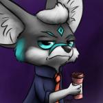 anthro beverage coffee food fur grumpy male necktie simple_background solo acru_jovian darkfuzzy canid canine fennec_fox fox mammal true_fox 1:1 digital_media_(artwork) half-length_portrait portrait