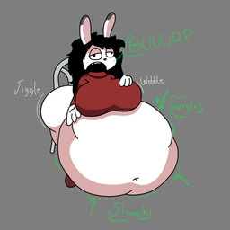 anthro belly big_belly burping chair female furniture sitting solo stuffing vore sarahjingle maisa maisa_(madly-maniacal) lagomorph leporid mammal rabbit 1:1 absurd_res hi_res