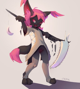 anthro black_body black_fur blush bottomless camel_toe clothed clothing cute_fangs dress fangs female flat_chested fur genitals group hair holding_object leggings legwear loli looking_at_viewer melee_weapon open_mouth pink_eyes pink_hair polearm scythe simple_background solo_focus standing tail tail_tuft teeth tongue tongue_out trio tuft vulva weapon young young_anthro young_female orphira lyri felid feline felis mammal absurd_res digital_media_(artwork) hi_res