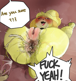 ahegao ambiguous_gender anal_fluids anal_orgasm anthro bodily_fluids duo ejaculation female genitals hands-free looking_pleasured orgasm orgasm_face vulva mdthetest animal_crossing nintendo isabelle_(animal_crossing) canid mammal hi_res