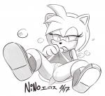 2017 amy_rose anthro clothing eulipotyphlan female genitals hedgehog hi_res mammal ninoeros open_mouth pussy sega simple_background solo sonic_the_hedgehog_(series) tail_under_skirt