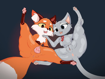 4_toes animal_genitalia animal_vulva anus bodily_fluids canine_genitalia canine_vulva duo feet female female/female feral foot_focus fur genitals gloves_(marking) grey_body grey_fur grey_tail hindpaw humanoid_genitalia humanoid_genitalia_on_feral humanoid_vulva humanoid_vulva_on_feral leg_markings markings open_mouth orange_body orange_fur orange_tail pawpads paws presenting presenting_anus presenting_vulva saliva saliva_string simple_background smile smiling_at_viewer socks_(marking) tail tail_markings take_your_pick toes vulva qqushka vkontakte anfisa_(vkontakte) pappy_(vkontakte) canid canine domestic_cat felid feline felis fox mammal 4:3 hi_res