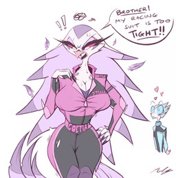 anthro beak big_breasts blush bodysuit breasts cleavage clothed clothing curvy_figure duo female hourglass_figure male male/female mature_female racing_suit simple_background skinsuit tight_clothing white_background white_body adam_clowery hellaverse helluva_boss andrealphus_(helluva_boss) stella_(helluva_boss) demon owl_demon hi_res brother_(lore) brother_and_sister_(lore) incestuous_temptation_(lore) sibling_(lore) sister_(lore)