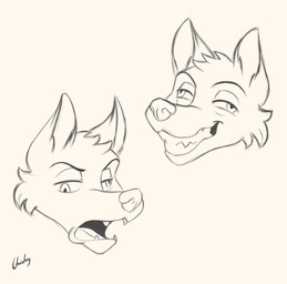 anthro ears_up eyebrows fur male open_mouth smile solo teeth teeth_showing tongue chisheq headshot_portrait hi_res monochrome portrait sketch