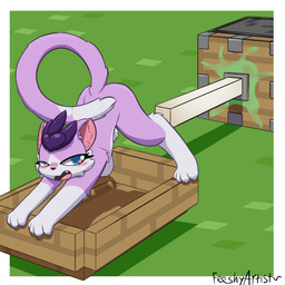 anthro bent_over blush boat breasts female hanging_breasts heart_eyes heart_symbol imminent_sex piston sex_toy slime solo stretching vehicle watercraft feeshyartist microsoft minecraft minecraft_sheep_fucker mojang xbox_game_studios miu_(feeshyartist) felid feline mammal philikkahn hi_res
