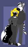 black_body black_fur blonde_hair clothing duo female fur hair male male/female markings spots spotted_body spotted_fur suit tabbiewolf jeremy_(tabbiewolf) thoe_(tabbiewolf) equid equine mammal mephitid skunk zebra