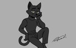 anthro black_body black_fur charming classy clothing confident_expression fashionable flirting fur male one_eye_closed smile smirk stylish suit toony well_dressed wink darkalcaline domestic_cat felid feline felis mammal absurd_res hi_res