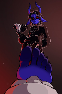 5_toes ambiguous_gender black_hair claws clothing cravat dominant dominant_male feet foot_fetish foot_on_face footwear hair holding_clothing holding_footwear holding_object holding_shoes horn humanoid_feet humanoid_pointy_ears low-angle_view male male/ambiguous plantigrade pointy_ears purple_body purple_skin red_sclera shoes soles submissive submissive_ambiguous toe_claws toes worm's-eye_view whitelister alexis_(dondon) demon horned_humanoid humanoid 2026 animated