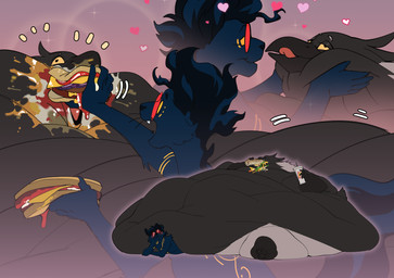 anthro belly belly_expansion belly_overhang belly_play black_body bloated blob_body blob_face blobified dominant dominant_male duo expansion face_squish fat_rolls feederism feeding feedism food food_fetish food_on_face food_play force_feeding forced growing happy heart_symbol helpless hug immobile leaning_on_another looking_at_another love male male/male messy_eating morbidly_obese morbidly_obese_male obese obese_male overfeeding overweight overweight_male proud resting_on_belly romantic romantic_couple satisfied size_difference slob squish stuffing submissive submissive_male weight_difference weight_gain yellow_eyes fathips erebus_(suldaeroth) treasure_(spoodussy) avian bird blob_creature corvid corvus_(genus) crow felid mammal oscine passerine hi_res