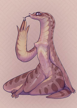 4_fingers 4_toes anthro areola arm_support big_tail biped blep breasts brown_body brown_scales feet female fingers forked_tongue navel nipples non-mammal_breasts non-mammal_nipples pattern_background pupils scales simple_background sitting slit_pupils small_breasts solo tail thick_tail thick_thighs toes tongue tongue_out wide_hips derek_hetrick hog-nosed_snake reptile scalie snake 2019 hi_res