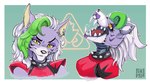 anthro black_nose blue_body blue_fur breasts clothed clothing collar ear_piercing ear_ring fangs female fur green_highlights grey_hair hair highlights_(coloring) long_hair machine piercing ring_piercing shoulder_pads smile solo spiked_collar spikes teeth tongue yellow_eyes magolobo five_nights_at_freddy's five_nights_at_freddy's:_security_breach scottgames steel_wool_studios roxanne_wolf animatronic canid canine canis mammal robot wolf 2022 bust_portrait digital_media_(artwork) portrait signature