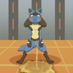 anthro balls blush bodily_fluids detailed_background genital_fluids genitals looking_pleasured male male_peeing omorashi peeing peeing_on_ground penis solo standing urine urine_on_ground urine_stream watersports frottingotter nintendo pokemon canid canine canis generation_4_pokemon jackal lucario mammal pokemon_(species) 1:1 absurd_res hi_res story_at_source