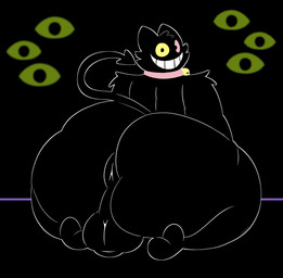 anthro anus arm_tuft backsack balls bell bell_collar big_balls big_butt biped black_body black_fur butt cheek_tuft collar collar_only facial_tuft fur fur_tuft genitals head_tuft heterochromatic_scleras huge_butt huge_thighs looking_at_viewer looking_back looking_back_at_viewer male male_anthro nude perineum pink_collar puffy_anus raised_tail rear_view scrotum_flap shoulder_tuft sitting smile solo spade_tail tail teeth thick_thighs tuft y_anus tunemon deltarune undertale_(series) friend_(deltarune) domestic_cat felid feline felis mammal shadow_creature 2025 digital_media_(artwork) hi_res