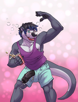 5_fingers alcohol anthro beverage biped black_hair black_nipples black_nose black_penis blue_eyes blue_hair blush bodily_fluids bottomwear clothed clothing container cup drunk erection fingers foreskin fur genital_fluids genitals grey_body grey_fur hair half-erect holding_container holding_cup holding_object humanoid_genitalia humanoid_penis leaking male multicolored_body multicolored_fur multicolored_hair nipples one_eye_closed open_mouth partially_retracted_foreskin penis penis_poking_out penis_through_fly pink_background precum purple_clothing purple_shirt purple_topwear shirt shorts simple_background smile solo standing substance_intoxication tank_top teeth tongue topwear two_tone_body two_tone_fur two_tone_hair vein whiskers white_body white_fur theneonfox breezier mammal mustelid otter 2015 hi_res