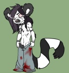 anthro blood blood_stain bodily_fluids bottomwear clothed clothing erection genitals glamfur hair humanoid_genitalia humanoid_penis long_hair male pants penis solo tail topless zeriara zeriara_(character) lemur mammal primate ring-tailed_lemur strepsirrhine