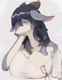 anthro big_breasts blue_body blue_hair breasts cleavage closed_smile clothed clothing eyewear fangs female floppy_ears glasses glasses_on_shirt hair hand_on_cheek horn huge_breasts kemono mouth_closed multicolored_body non-mammal_breasts non-mammal_hair pupils rectangular_glasses shirt simple_background slit_pupils smile smiling_at_viewer snout solo t-shirt teeth thin_eyebrows topwear white_body white_clothing white_shirt white_t-shirt white_topwear yellow_eyes sme4 mythology dragon mythological_creature mythological_scalie scalie 2025 absurd_res half-length_portrait hi_res portrait